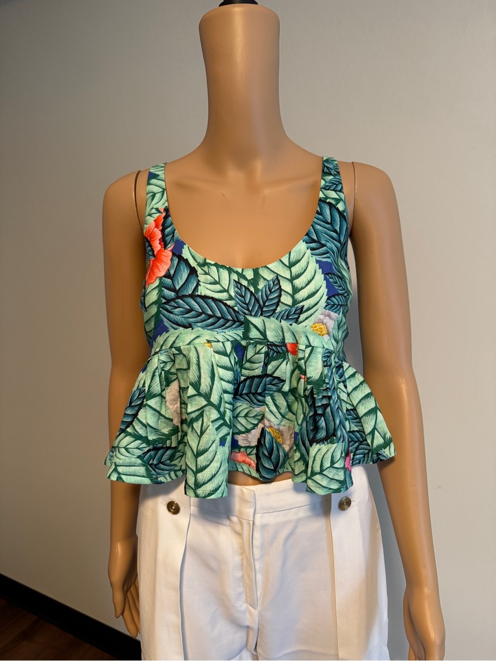 Mara Hoffman Tropical Print Linen Peplum Top